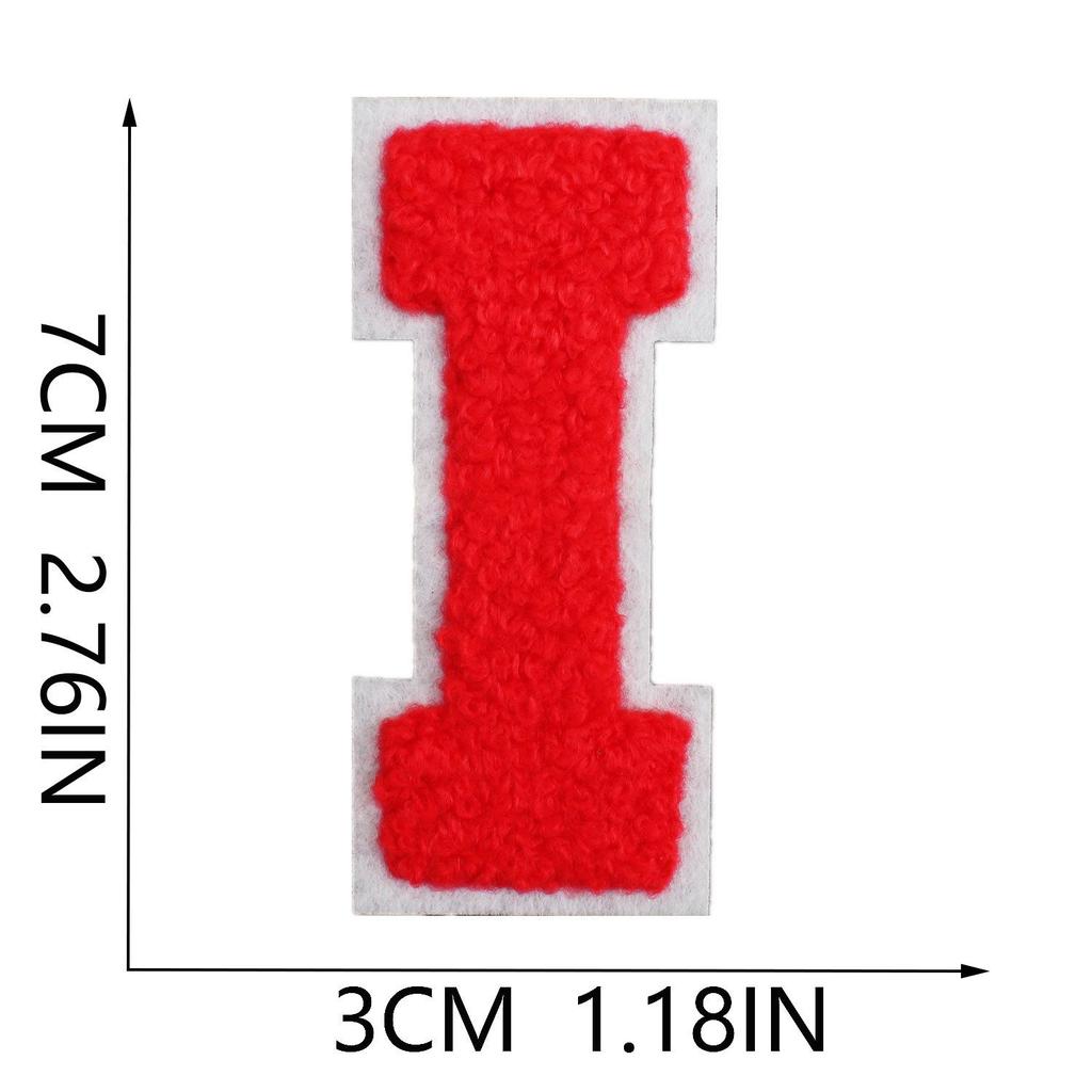 Roaring Sky 7cm Chenille Patch: Red Letters On White, A-Z Alphabet Bag Decoration.