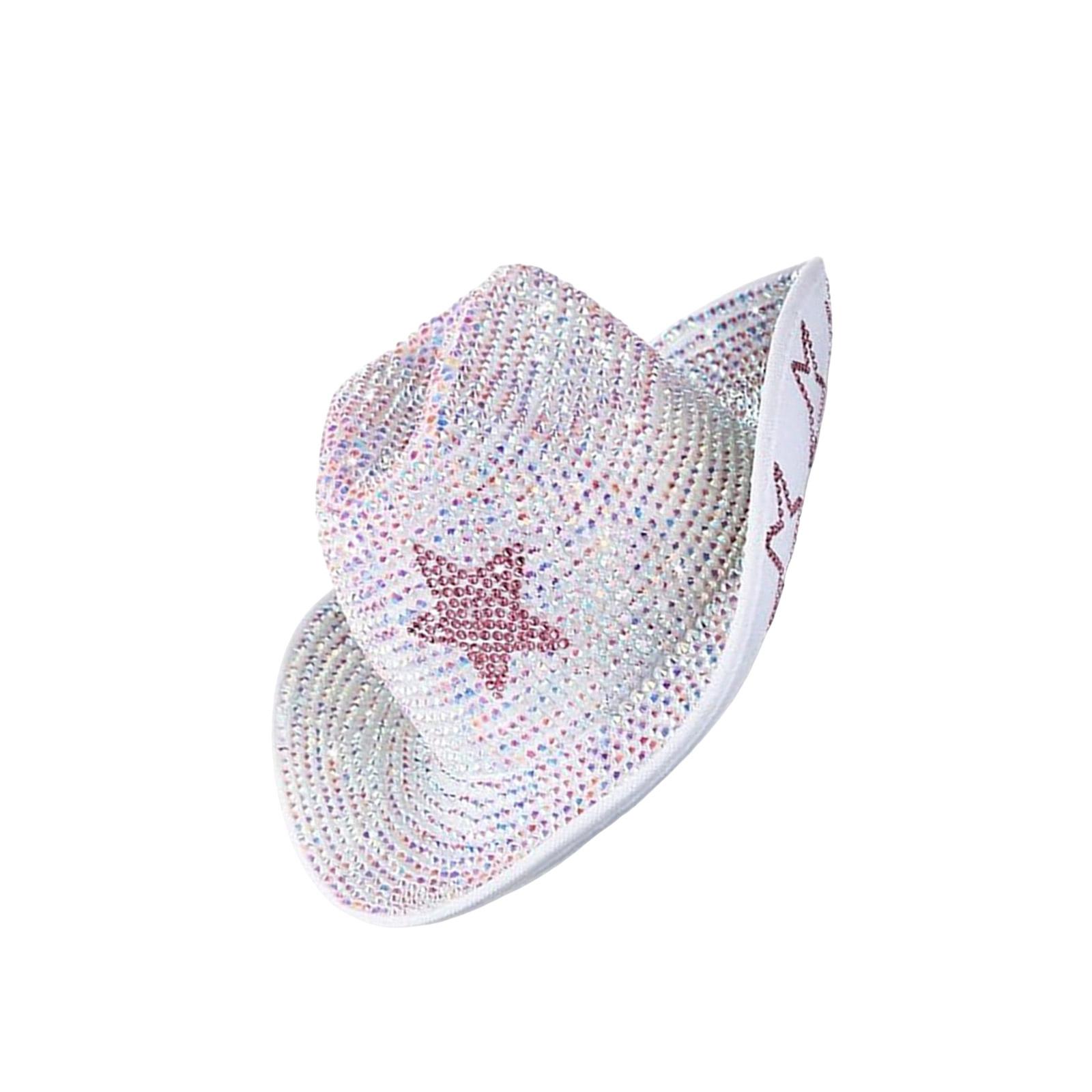 

Shining Rhinestones Studded Hat for Women Men Music Festival Hat with Five Pointed Star Pattern for Stage Performances білий