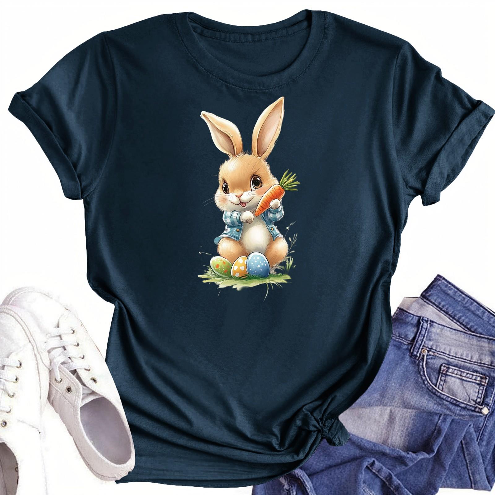 

Женская повседневная футболка с круглым вырезом и короткими рукавами с принтом L тёмно-синий