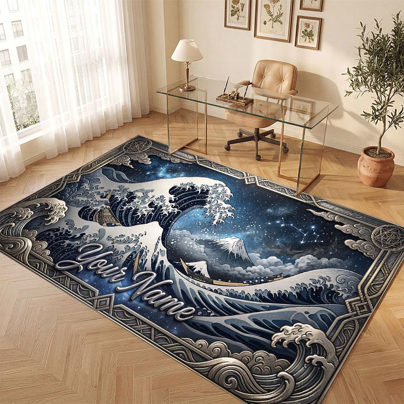 Octopus Sea Life Theme Crystal Velvet Floor Rug Personalized Custom Name Text Warm Carpet Home Decoration