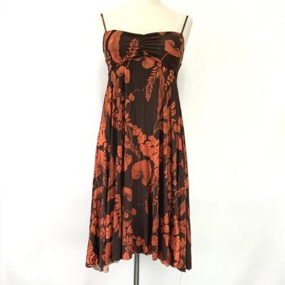Made In USA Botanical Print Camisole Dress Size S Brown Orange Tube Top Vintage(USED)