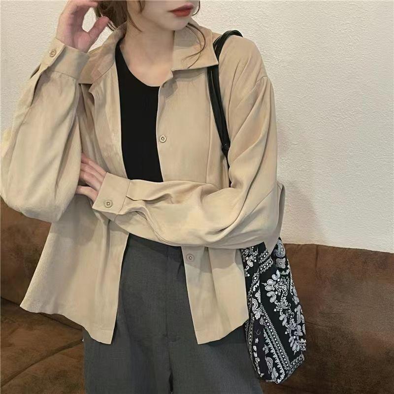Retro Hong Kong Style Shirt Jacket Autumn Ladies French Design Sense Niche Short Section Long-sleeved Tops
