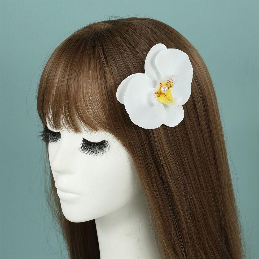 Korean Style Orchid Flower Hairpin Pearl Duckbill Clip Elegant Seaside Vacation Headwear  Daily