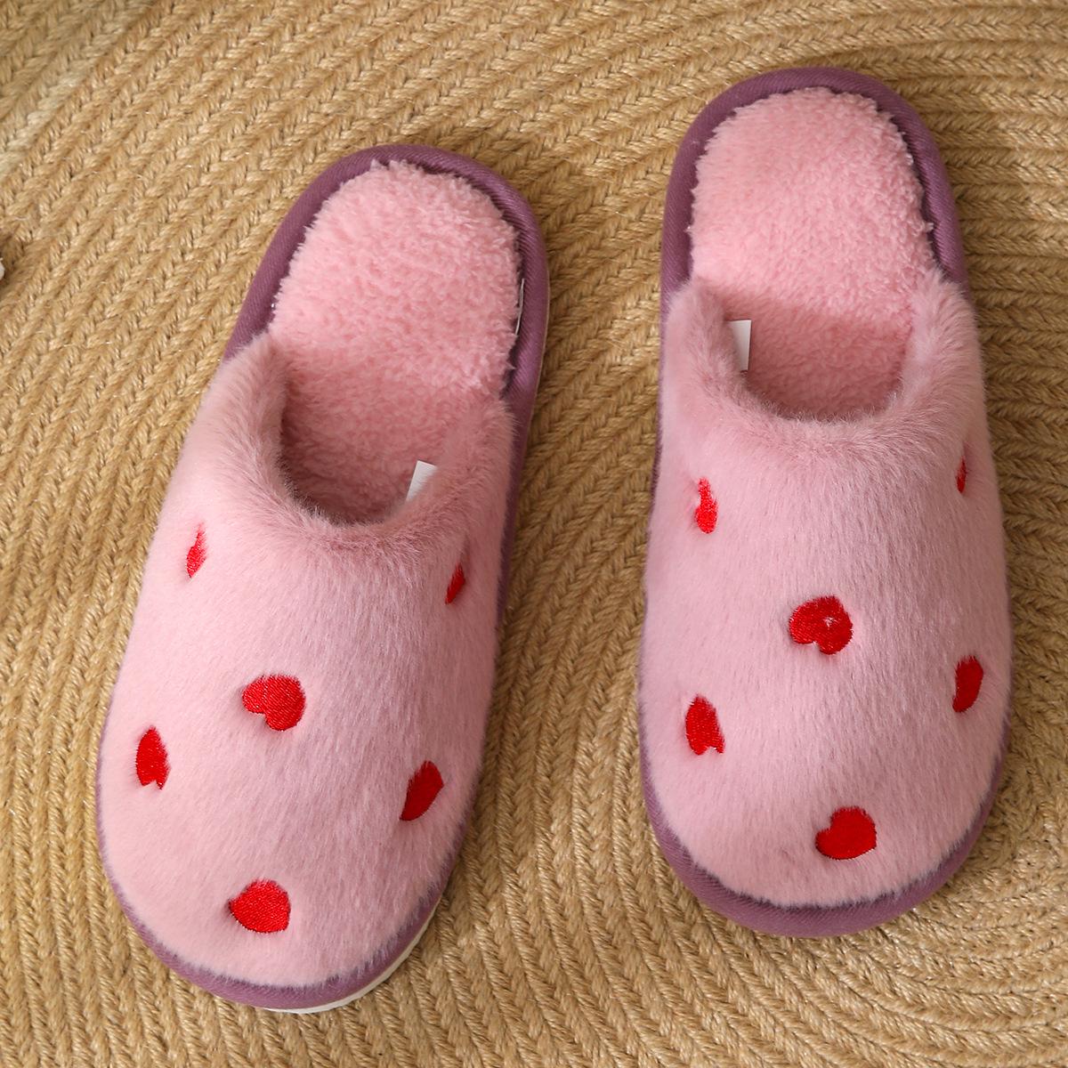 

Women s Heart Shape Furry Cotton Slippers - Warm, Soft Sole, Plus Velvet for Autumn/Winter Indoor Use 42-43 красный