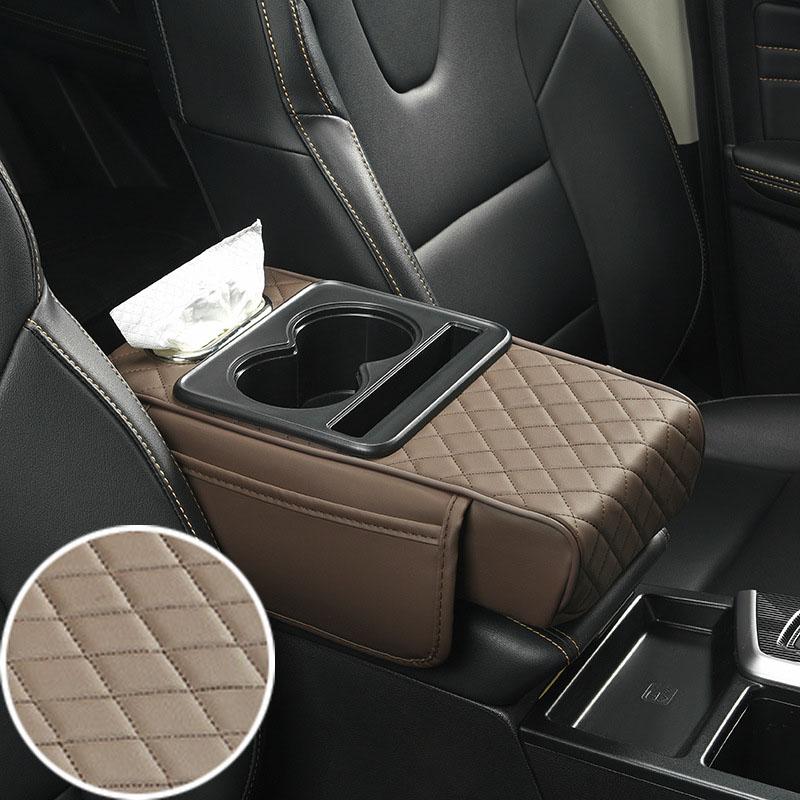 Boîte d'accoudoir de voiture Épaissir Coussin de hauteur Repose-bras Coussin avec poche Porte-gobelet pour mouchoirs Coton à mémoire de forme Support de coude Coussin de hauteur