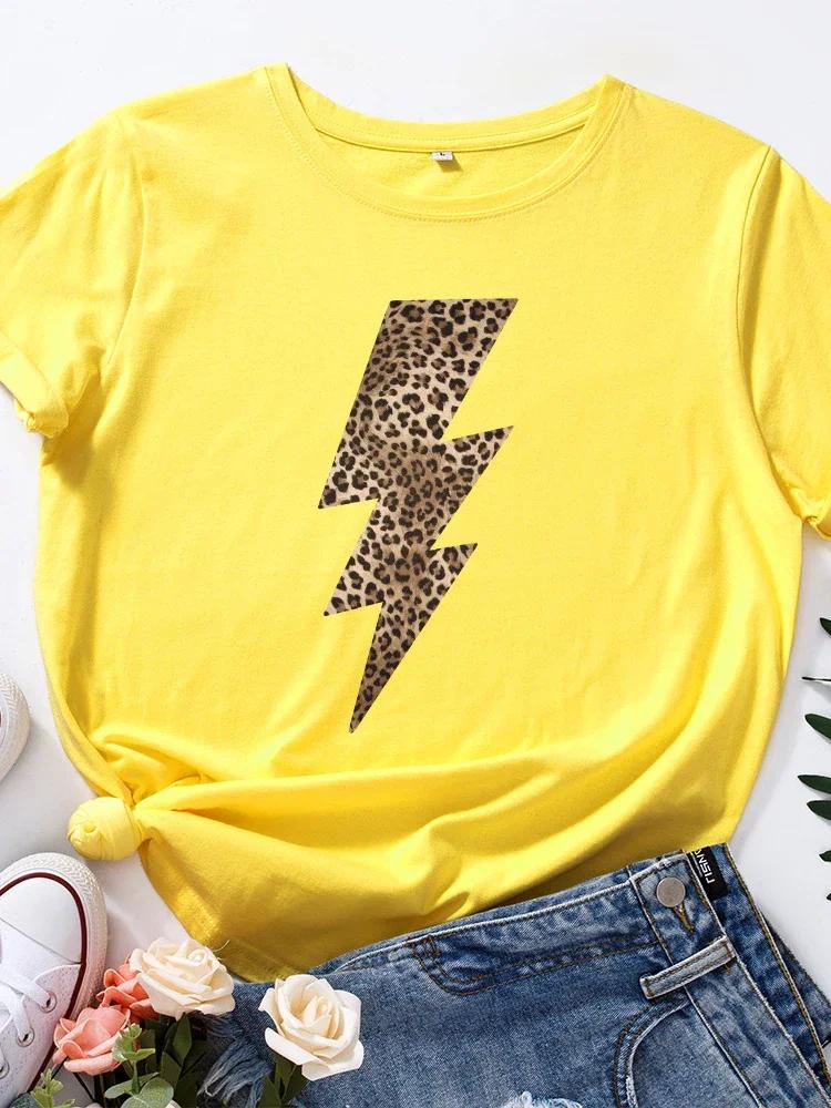 Leopard Lightning Print T Shirt Women Short Sleeve O Neck Loose Tshirt Summer Women Tee Shirt Tops Camisetas Mujer