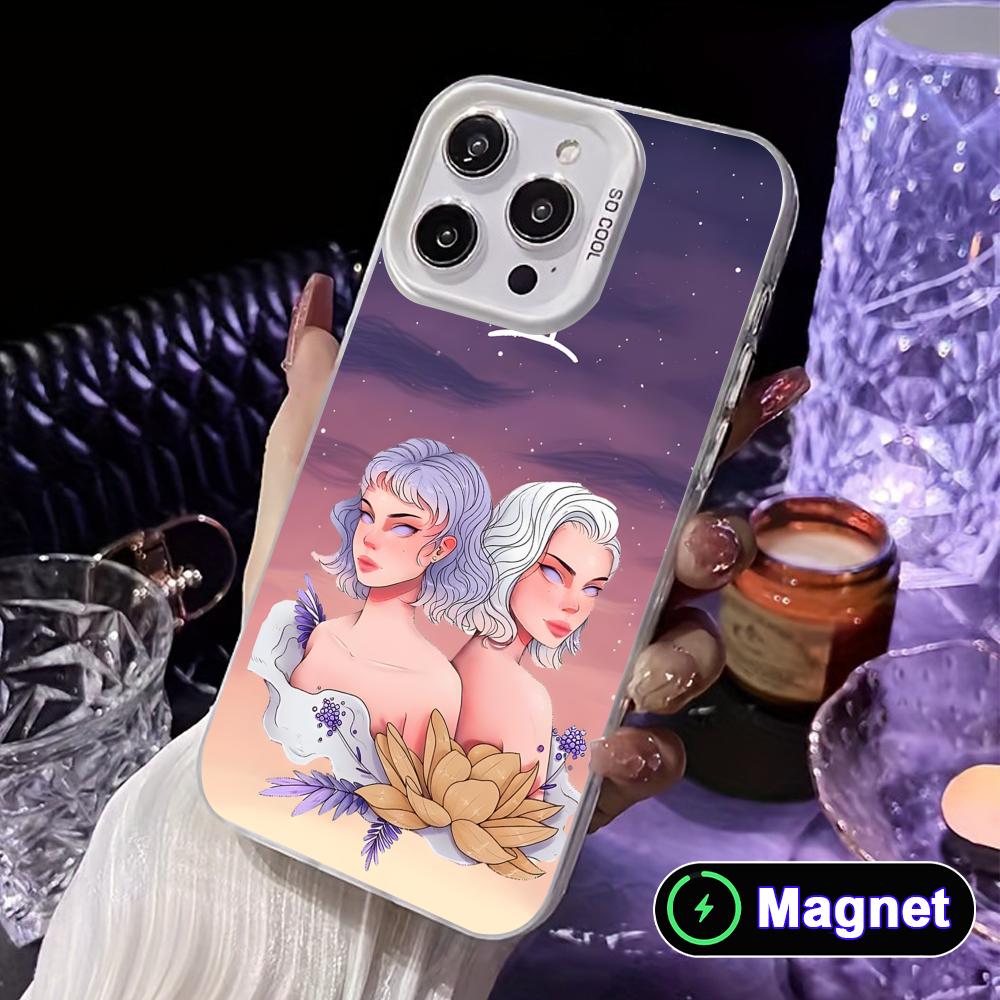 Zodiac Sign Gemini Phone Case for iPhone 17 16 15 14 13 12 11 X XR XS Air Pro Max Plus Colorful Silver MagSafe Cover