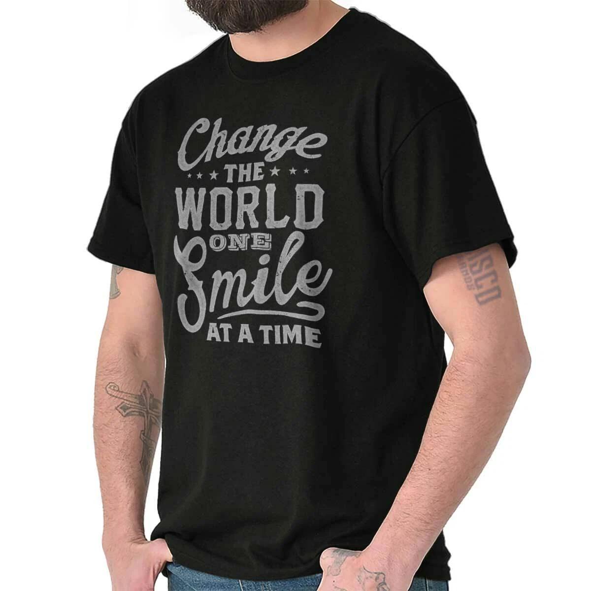 Change The World Smile Cute Positive Message Womens Graphic Crewneck T Shirt Tee M