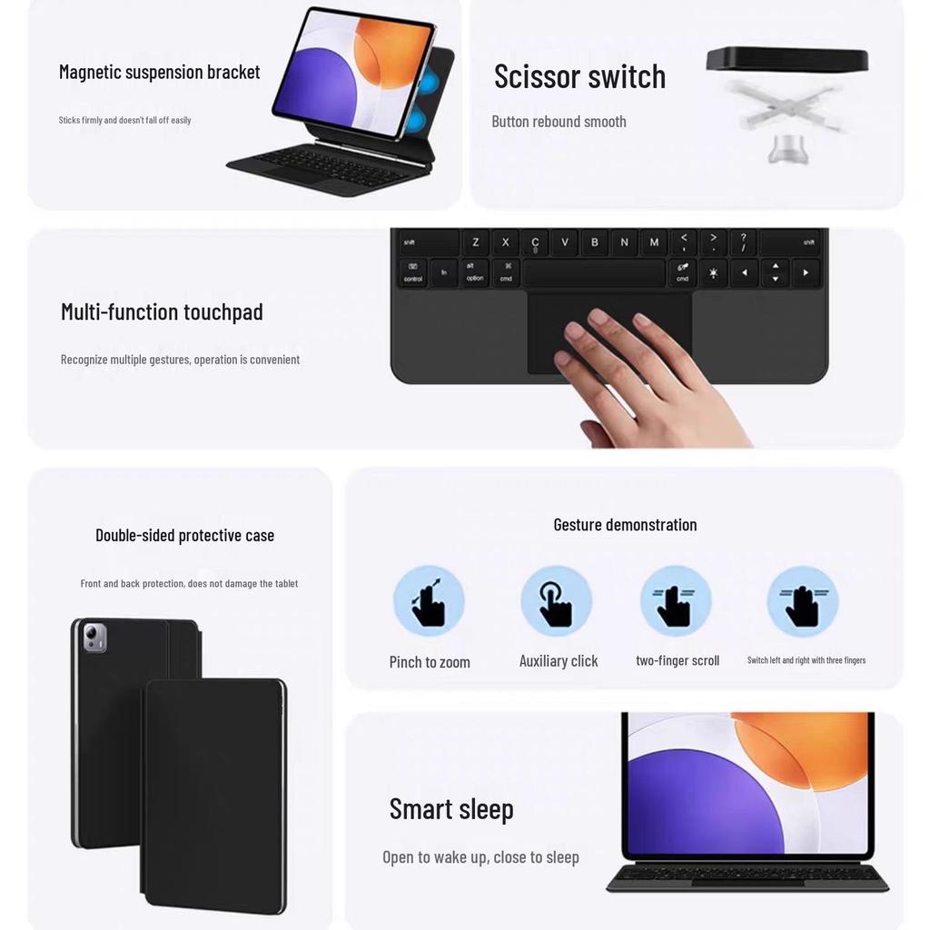 Compatible with Huawei MatePad Pro 12.2 / Air 12: Floating Magic Bluetooth Keyboard for Tablets