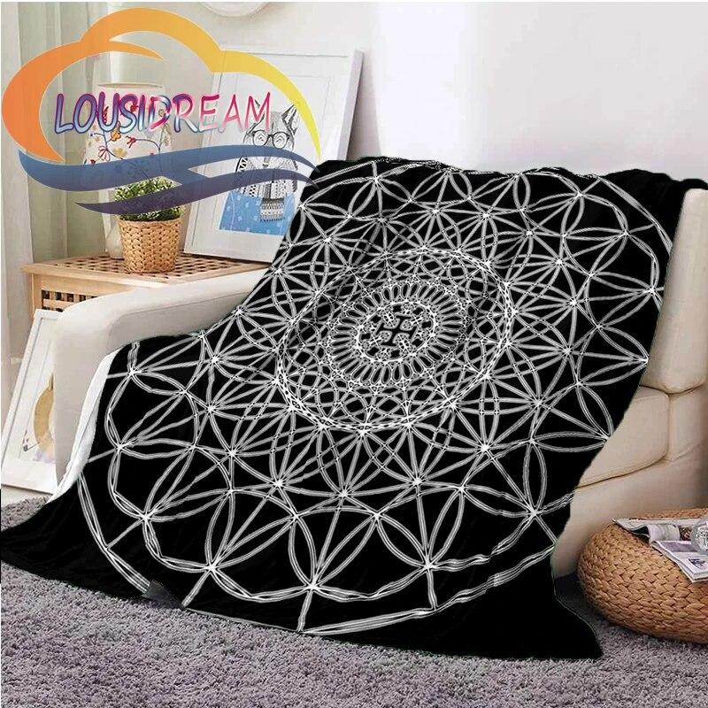 Flower of Life and Dature Stramonium Datura Flannel Warm Soft Fashion Blanket Plush Sofa Bed Throw for Picnic
