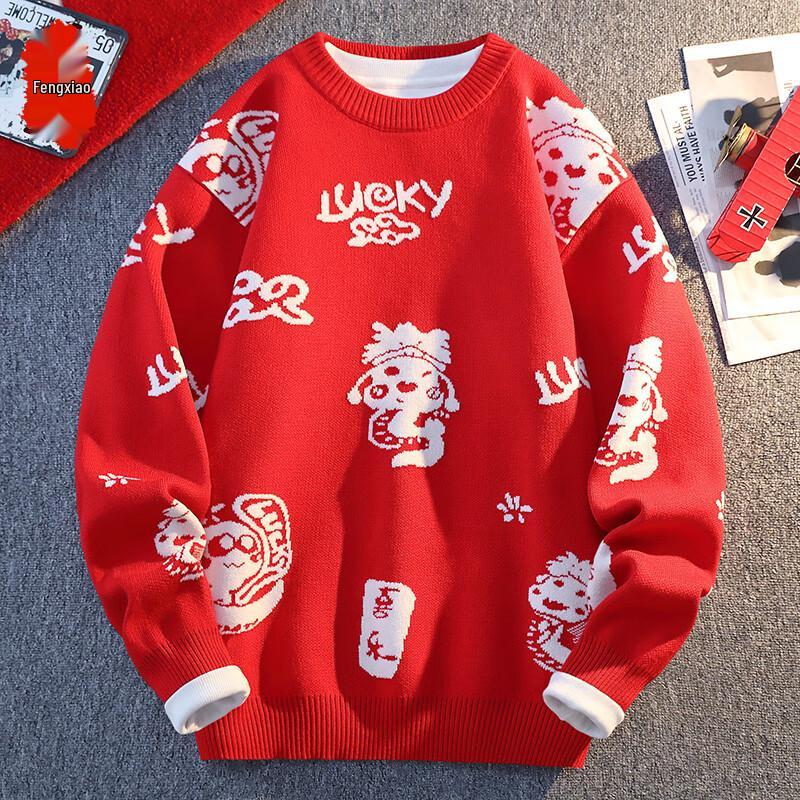 

Мужской свитер толстой вязки с мультяшным графическим дизайном Fengxiao XL