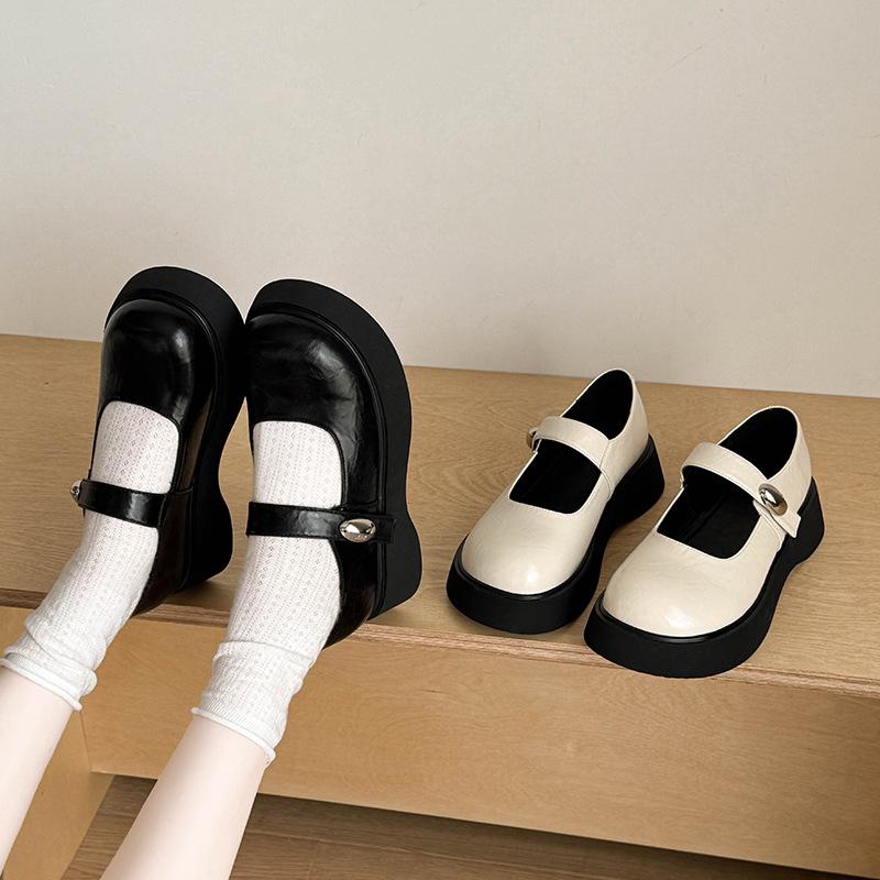 Big Head Muffin Thick Sole Mary Jane Single Shoes Women's 2025 Spring and Summer New Japanese Jk Retro Heightening Small Leather Shoes