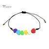 Cute Layered Cord Jewelry Colorful Hearts Bracelet, Handmade Braided String Adjustable Travel Vacation Wrist Accessory Heart Shaped Clay Beads