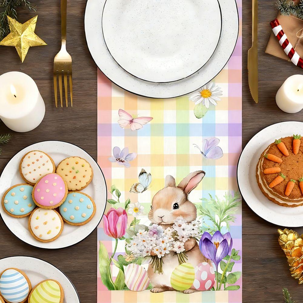 Oil-resistant Easter Table Flag Waterproof Easter Table Runner Table Cover  Home Decor