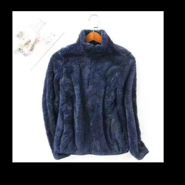 Dubbelsidig fleecejacka Polarfleece Höst och Vinter Plus Fleece Topp Fleece Korall Varm Förtjockad Ståkrage Dragkedja Kofta