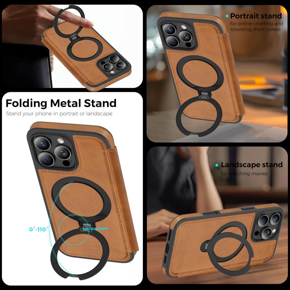 KEYSION PU Leather Flip Wallet Case for iPhone 11 12 13 14 Pro Max 14 Plus Cards Slots Magnetic 360 Ring Stand Phone Back Cover