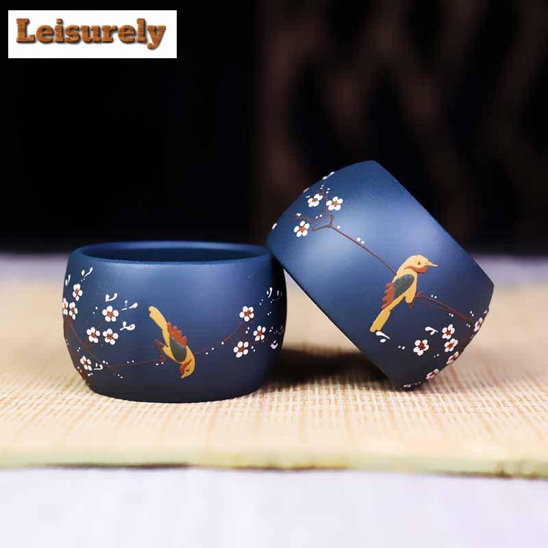 80ml Boutique Yixing Purple Clay Teacup Hand Painting Joyful Flower And Bird Master Cup Tasting Tea Bowl Small Mouth Cup Teaware