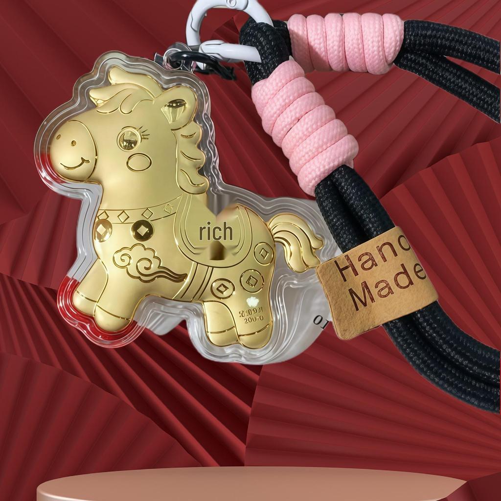 999 Reines Gold Pferde-Schlüsselanhänger-Anhänger: Sofortiger Reichtums-Glücksbringer für Telefon, Tasche oder Auto