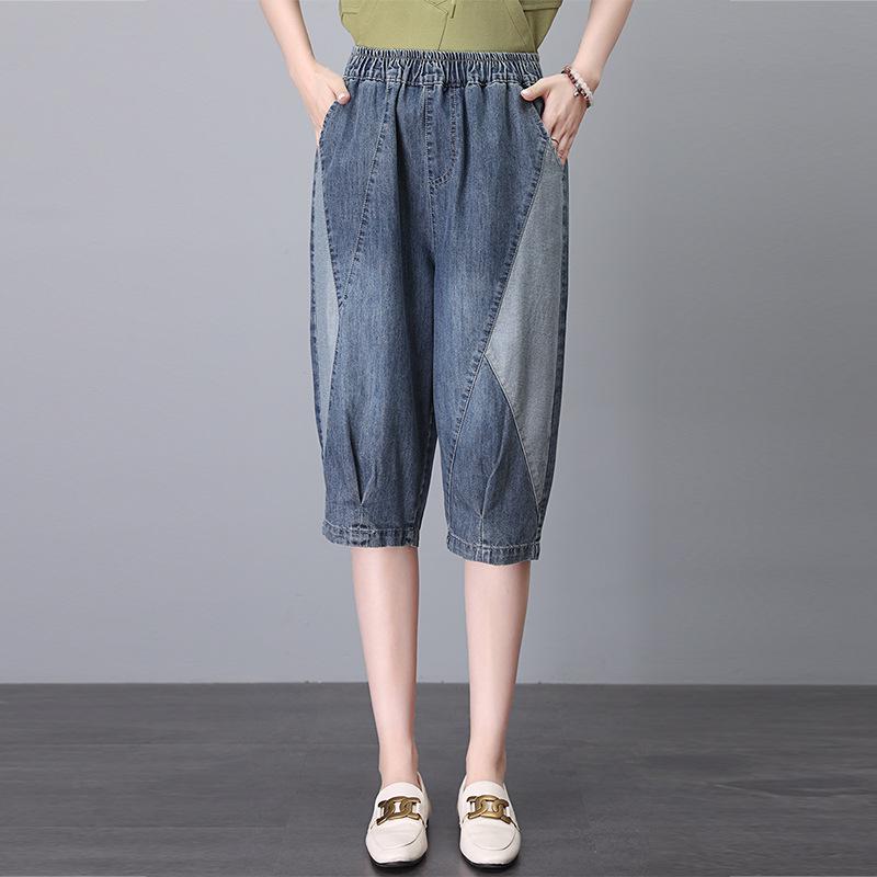 

2025 Summer Women s Color Block Casual Loose Denim Shorts XL (125-140 jin)