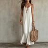 Abito Sospensorio Estivo Casual Largo Vacanza Monocolore Spallina Scollo a V Festa Lungo da Donna Moda Elegante Senza Maniche Abbigliamento per le Feste