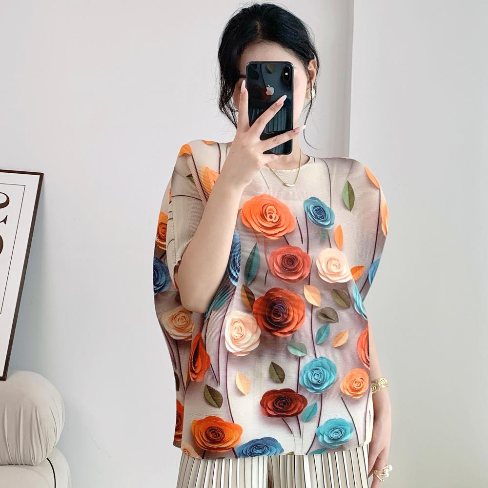 

Женская модная блузка высокого класса с плиссированным принтом и рукавами «летучая мышь» One Size оранжевый