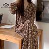 Retro elegantní květinové šaty s dlouhým rukávem, výstřihem do V, pro volný čas, dlouhé elegantní šaty s potiskem