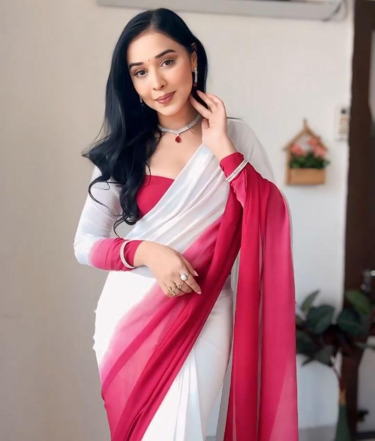 Trending Indian Ready To Wear White Georgette Saree