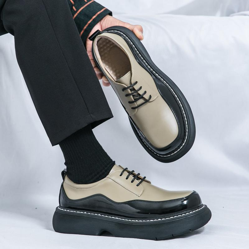 Cheap men's shoes 2025 spring new platform leather shoes fashion trend casual business color matching trendy men