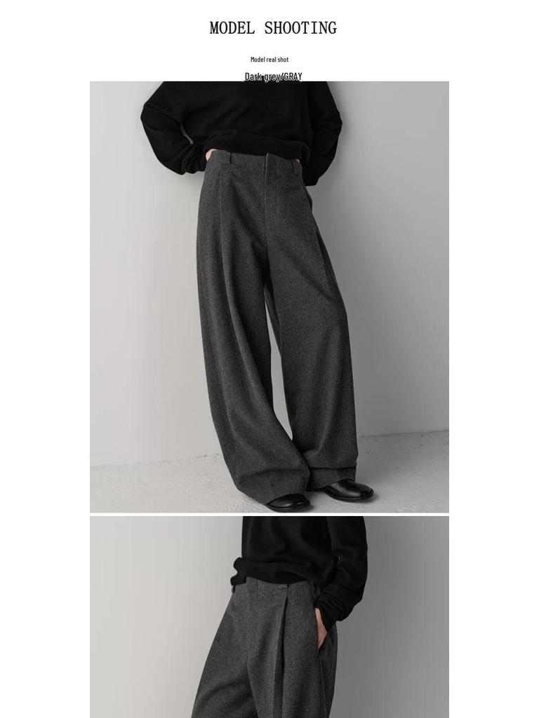 Façade Pattern High Waist Wide-Leg Casual Suit Pants for Women - Slimming, Floor-Length, Spring & Autumn Style