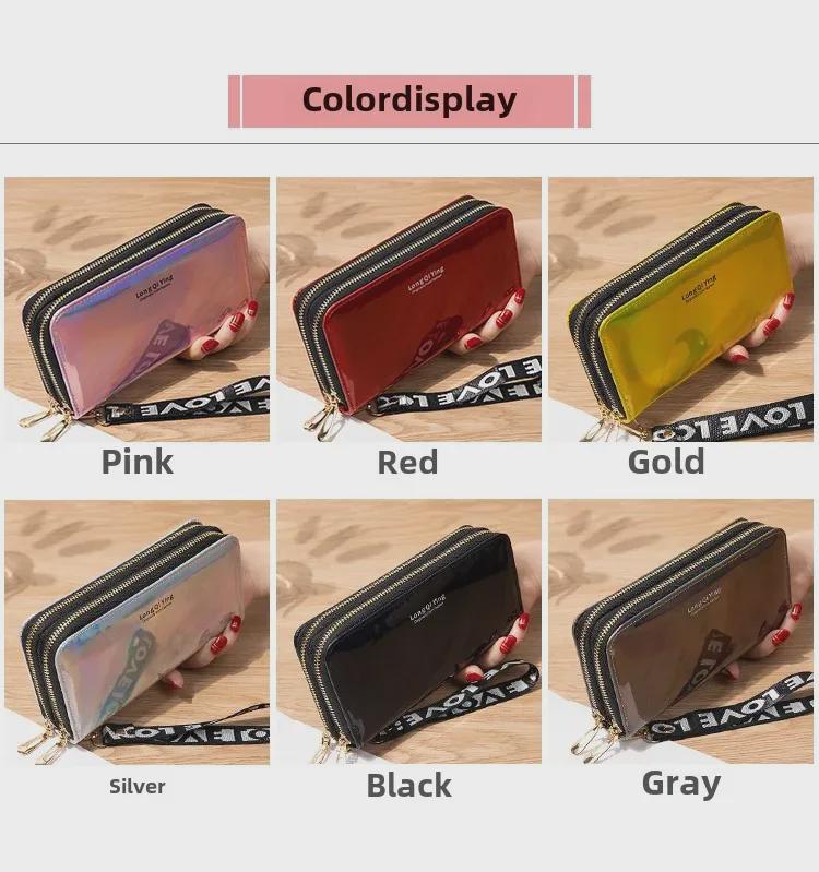 Damen-Geldbörse im neuen Stil mit Doppelreißverschluss und Laser-Motiv – Clutch mit großem Fassungsvermögen und weichem Münzfach