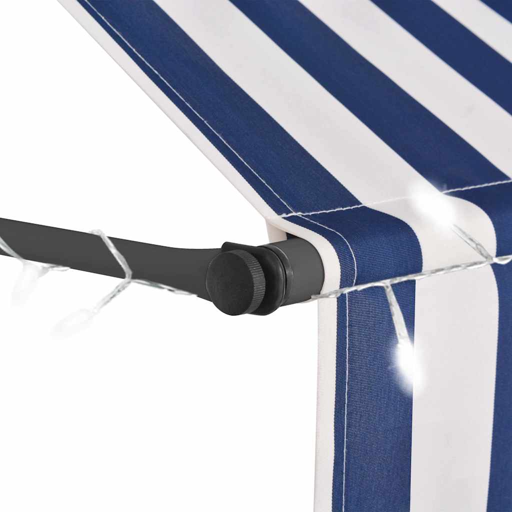 Retractable Awning Manually Operated with LED Lighting 100 Cm Blue and White