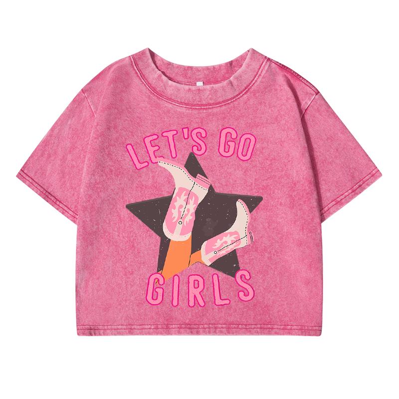Girls Let'T Go Printing Female Washed Short T Shirt Summer Street Vintage Clothes Fashion Loose Distress Tee Tops