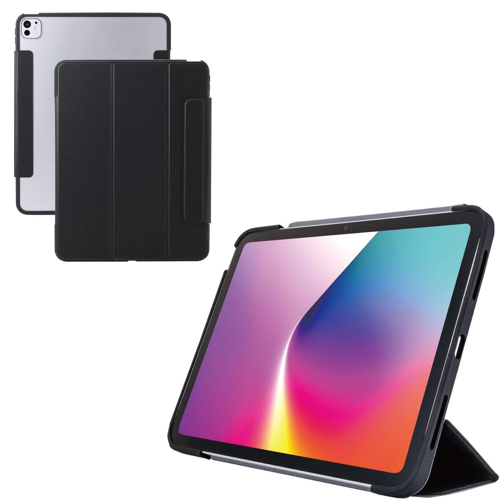 ELECOM iPad Pro Flap TPU Thin and Clear Black 13-inch (M4) Case, Case, Shock-Resistant Material, Lightweight, Back, Frame, TB-A25PLWVFCBK