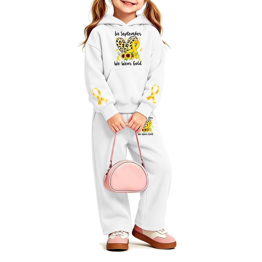 Girls' Printed Hoodie and Sweatpants Set, 2-Piece Casual Outfit for Everyday Wear