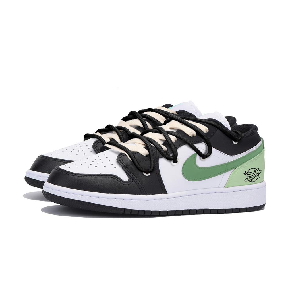 Jordan Air Jordan 1 Slip Resistant Abrasion Resistant Low Top Vintage Basketball Shoes Men's Black Green 553558-131(Team85-)