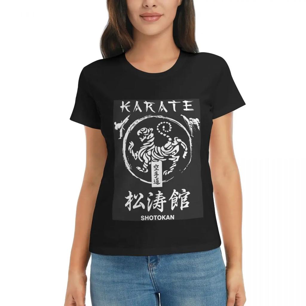 Women TShirt Shotokan Karate Symbol And Kanji White Text Summer Short Sleeve Tees Round Neck T Shirts Clothes Tops Streetwear