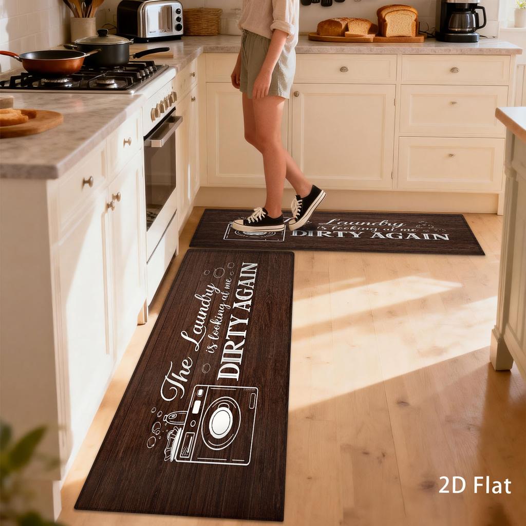 Christmas Holiday Warm Coffee Theme Kitchen Mat Non Slip Oil Resistant Runner Mat for Home Dining Room Winter Decor