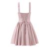 Damen Schnür-Schmal geschnittenes Knitter-Spaghetti-Trägerkleid - Frühling Europäischer/Amerikanischer Stil in Rosa und Cremeweiß.