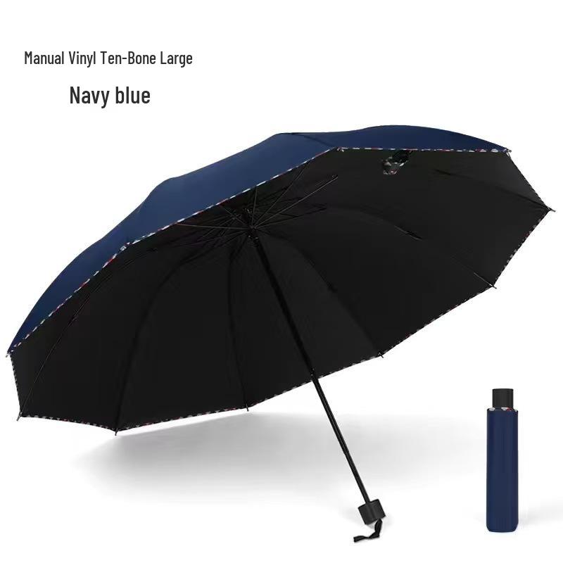 Extra Large Dual-Use Umbrella for Men and Women: Manual Three-Fold Design with Reinforced Black Glue for Rain or Shine Protection.