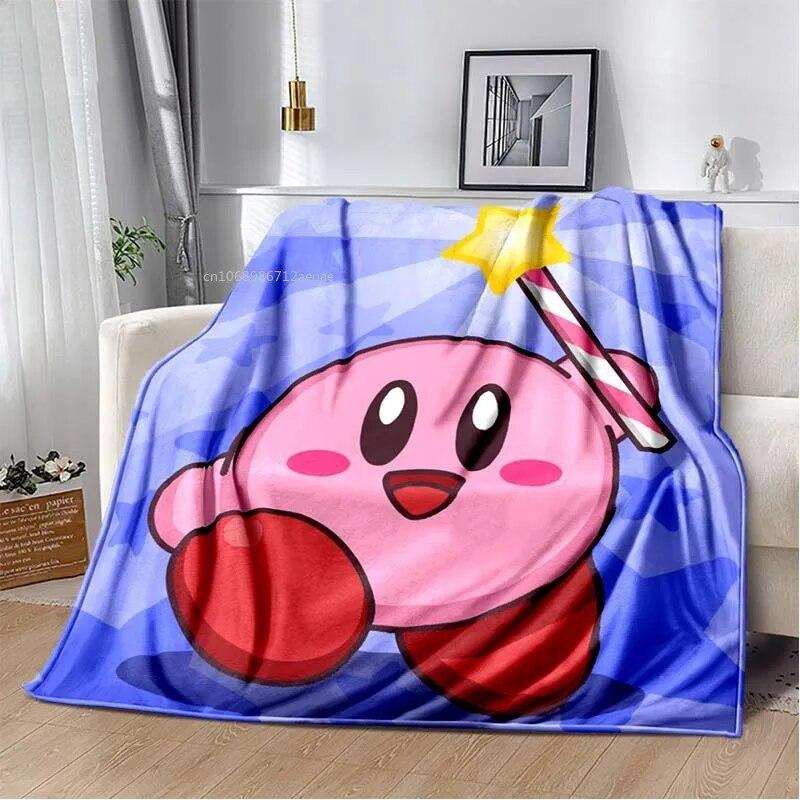 Kawaii Kirbys Pătură de flanel Cadou pentru copii, fete, roz, artă de desene animate, ușoare, calde, cadou de zi de naștere