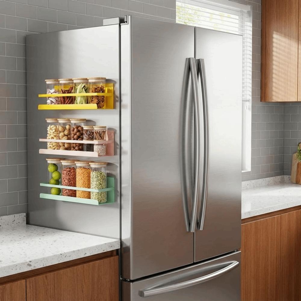 Carbon Steel Magnetic Spice Rack Punch Free Refrigerator Side Storage Rack Living Room