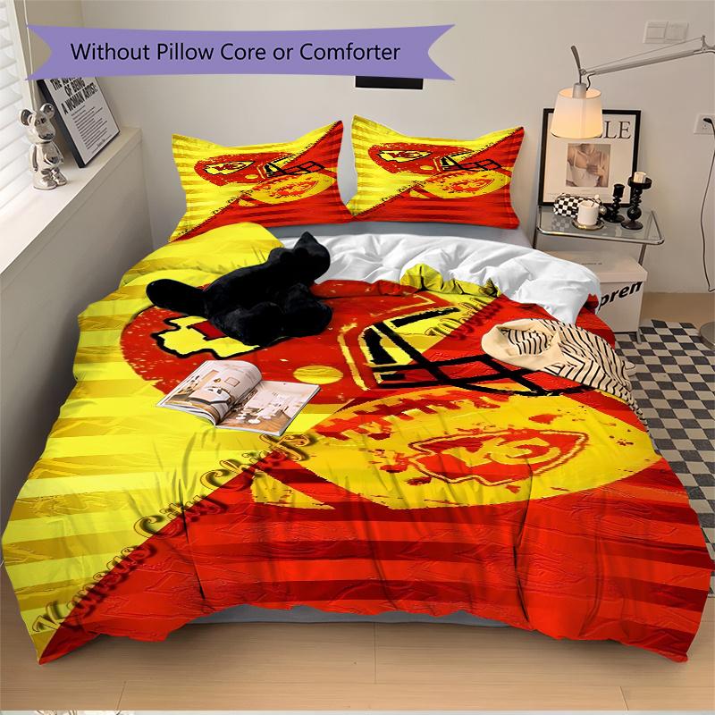 3pcs Kansas City Chiefs World Champions Football Helmet Print Home Decor Bedding Set-Universal Three-Piece Suit for Bedroom, Guest Room, Liv