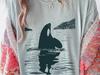 Orca Sea T-Shirt – Killer Whale Ocean Lover Tee, Nature Linocut Graphic, Marine Life Gift T for Sea and Orca Fans