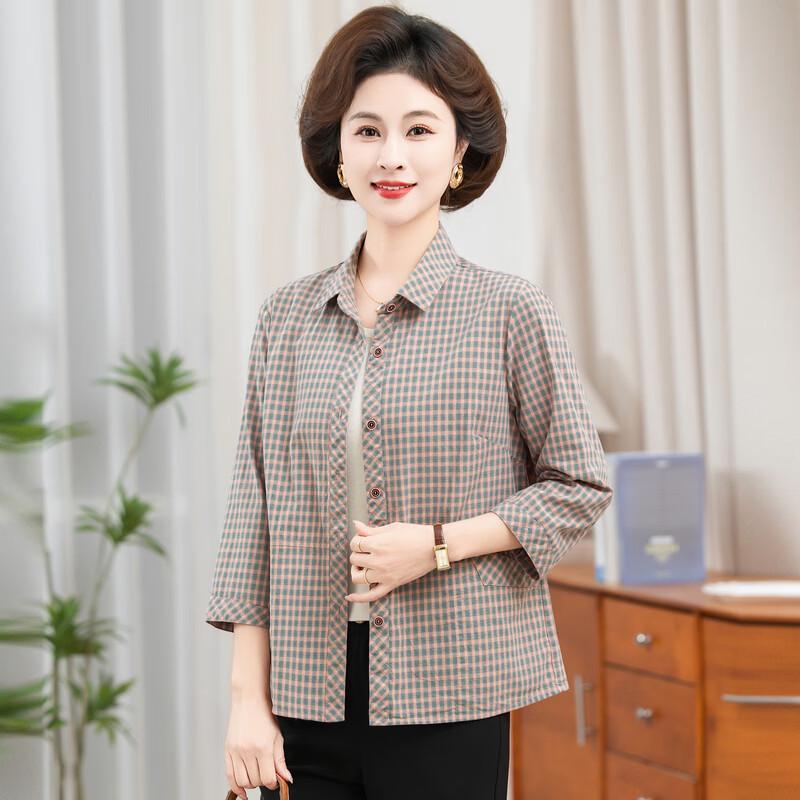 Women's Pure Cotton Plaid 3/4 Sleeve Shirt