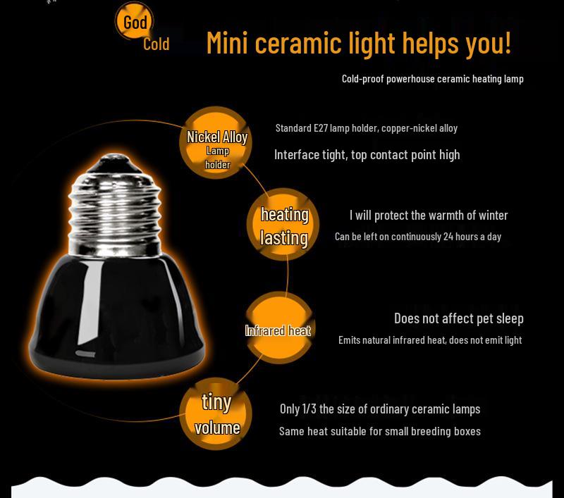 Reptile Mini Ceramic Heat Lamp for Tortoise, Lizard, Gecko, and Chick Brooder