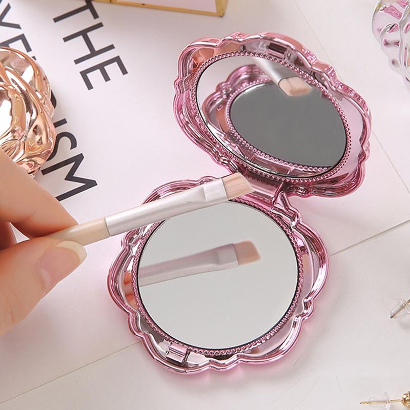 Portable Mini Mirror Retro Rose Flower Small Pocket Makeup Mirror Double Sided Hand Mirrors Compact Cosmetic Beauty Tool Gift