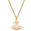 Ribbon Enamel Brass Gold-Plated Saturn Shaped Bow Ribbon Decorative Wrapped Necklace Women Necklace Pink 630203FJ-02R882