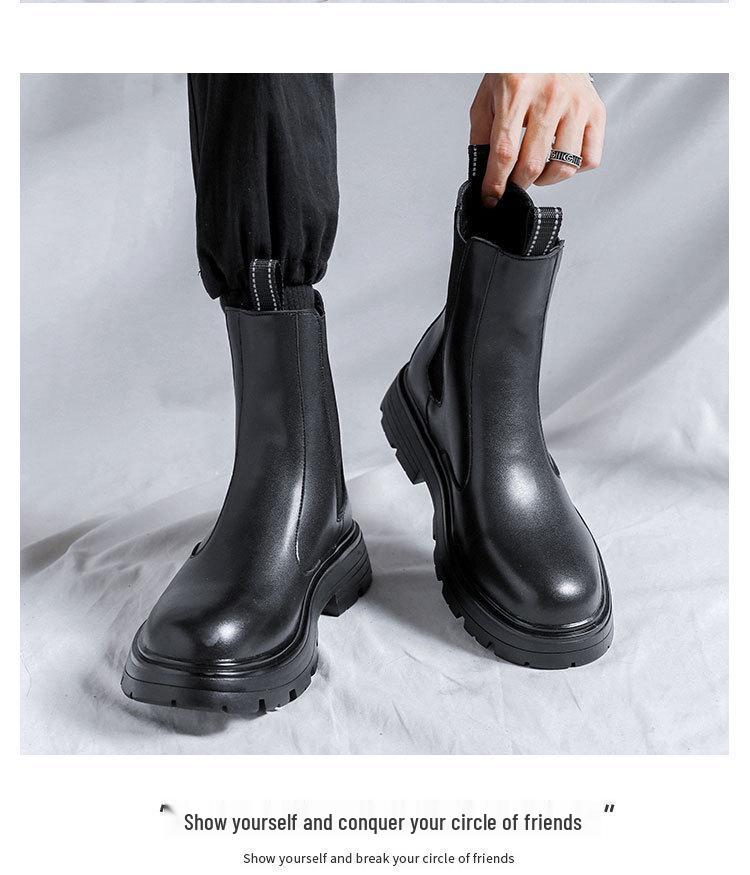 Men's Mid-Calf Platform Chelsea Boots: Thick-Soled, British-Style Short Martin Chimney Boots