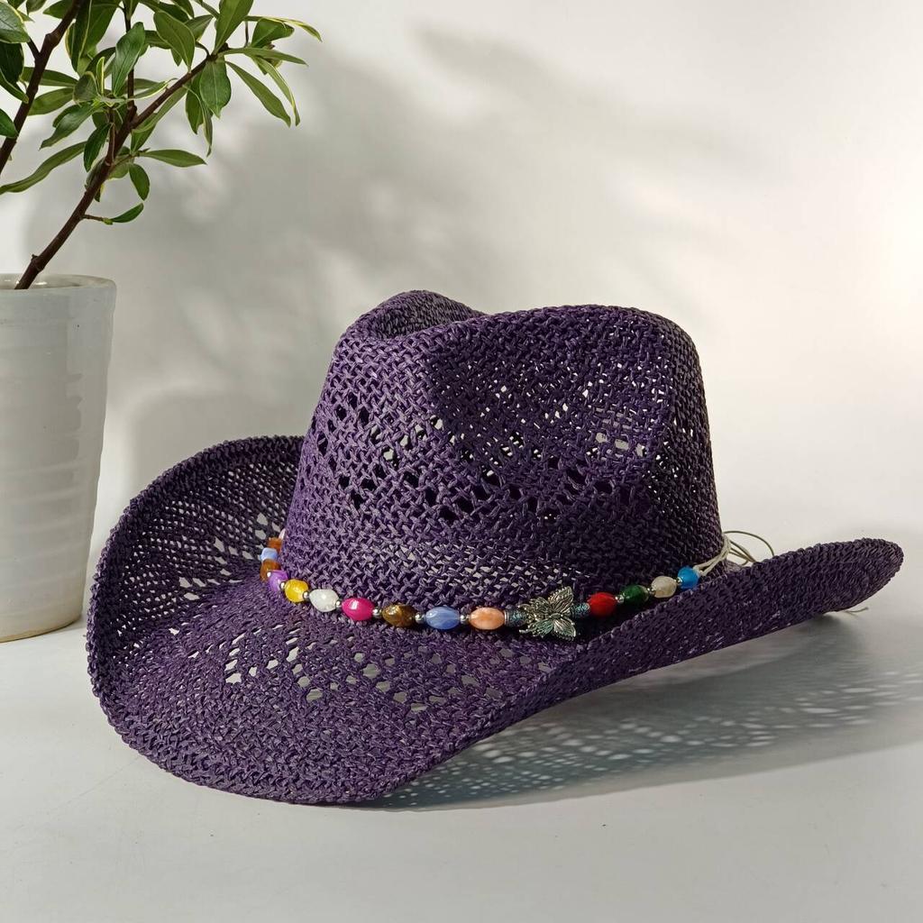 2026 Melesh Western-style Ginger Cowboy Hat with a Flexible Brim The Bohemian Style Is Perfect for Sun Protection On the Beach.