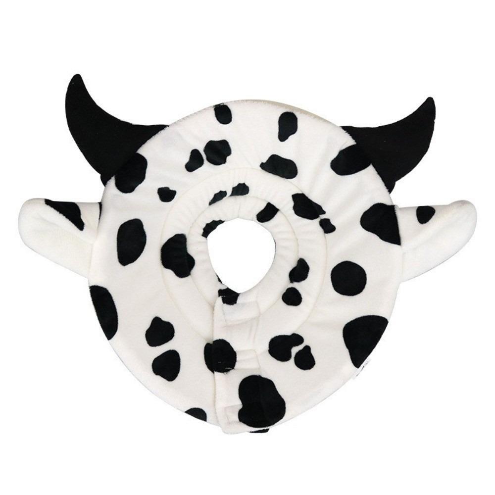Soft Cat Cosplay Elizabethan Collar Flannel Dog Protective Neck Cone  Stop Licking S-Cow
